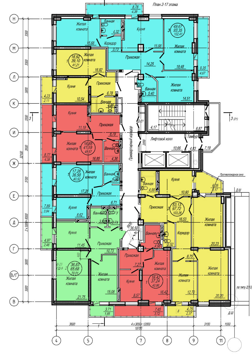 План этажа ЖК Дианит. 2 очередь. 2-17 этажи