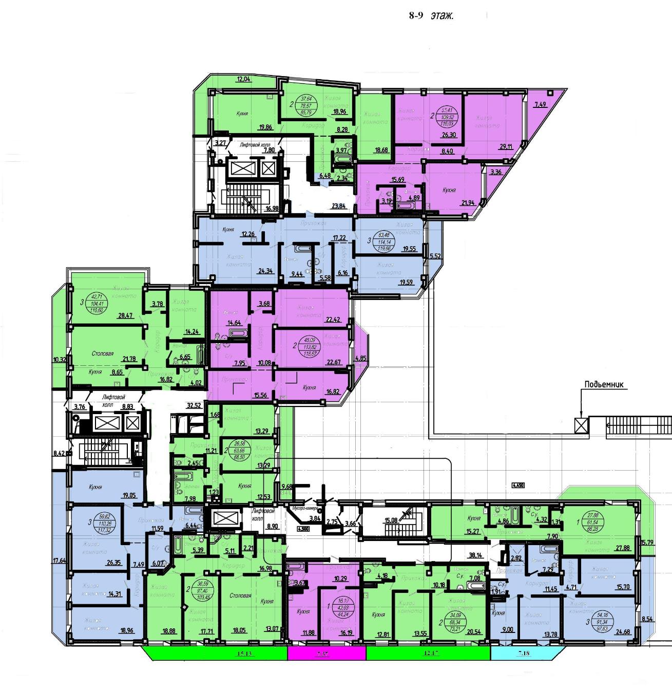 План этажа ЖК Фианит. 1 очередь. 8-9 этажи