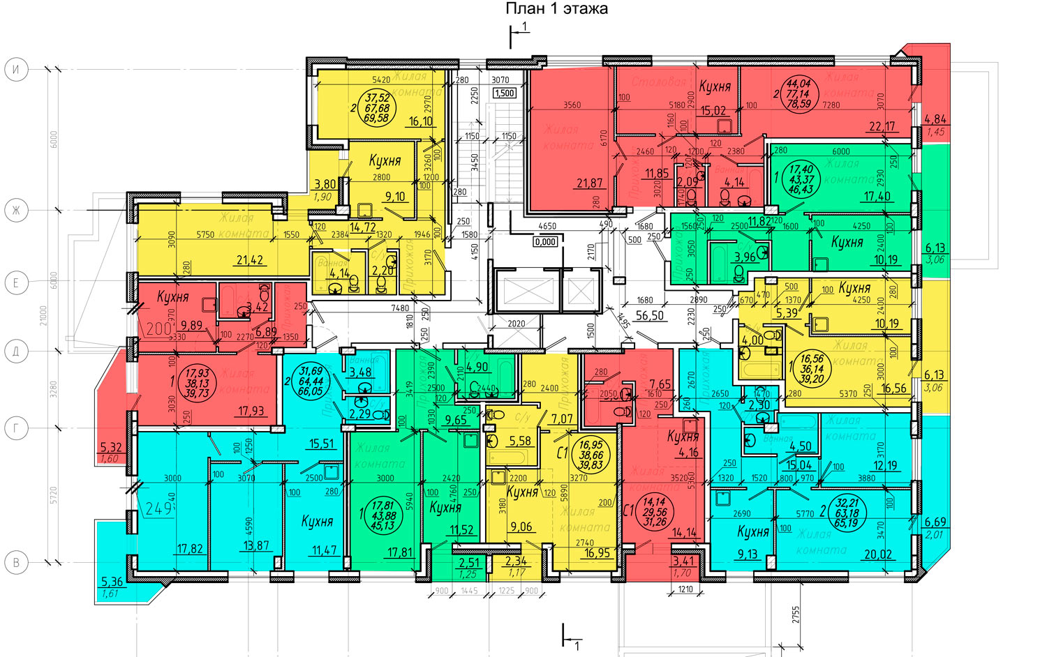 План этажа ЖК Фианит. 2 очередь. 1 этаж