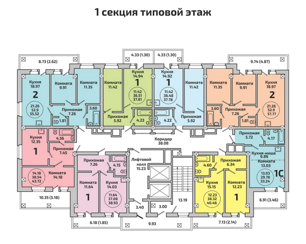 План этажа микрорайона Родники. Дом №451. 1 секция